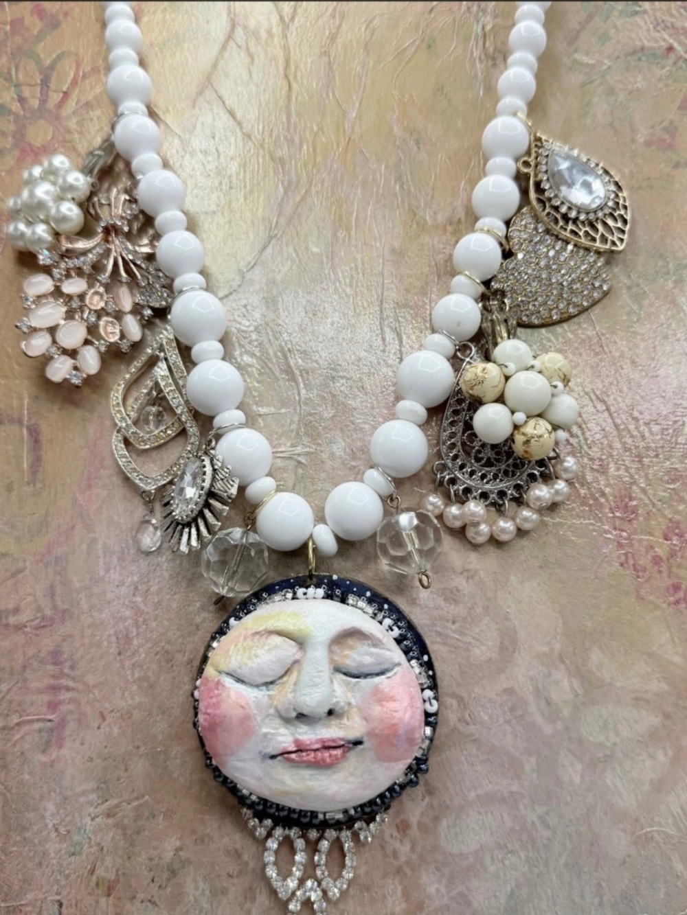 Hand crafted moon face necklace